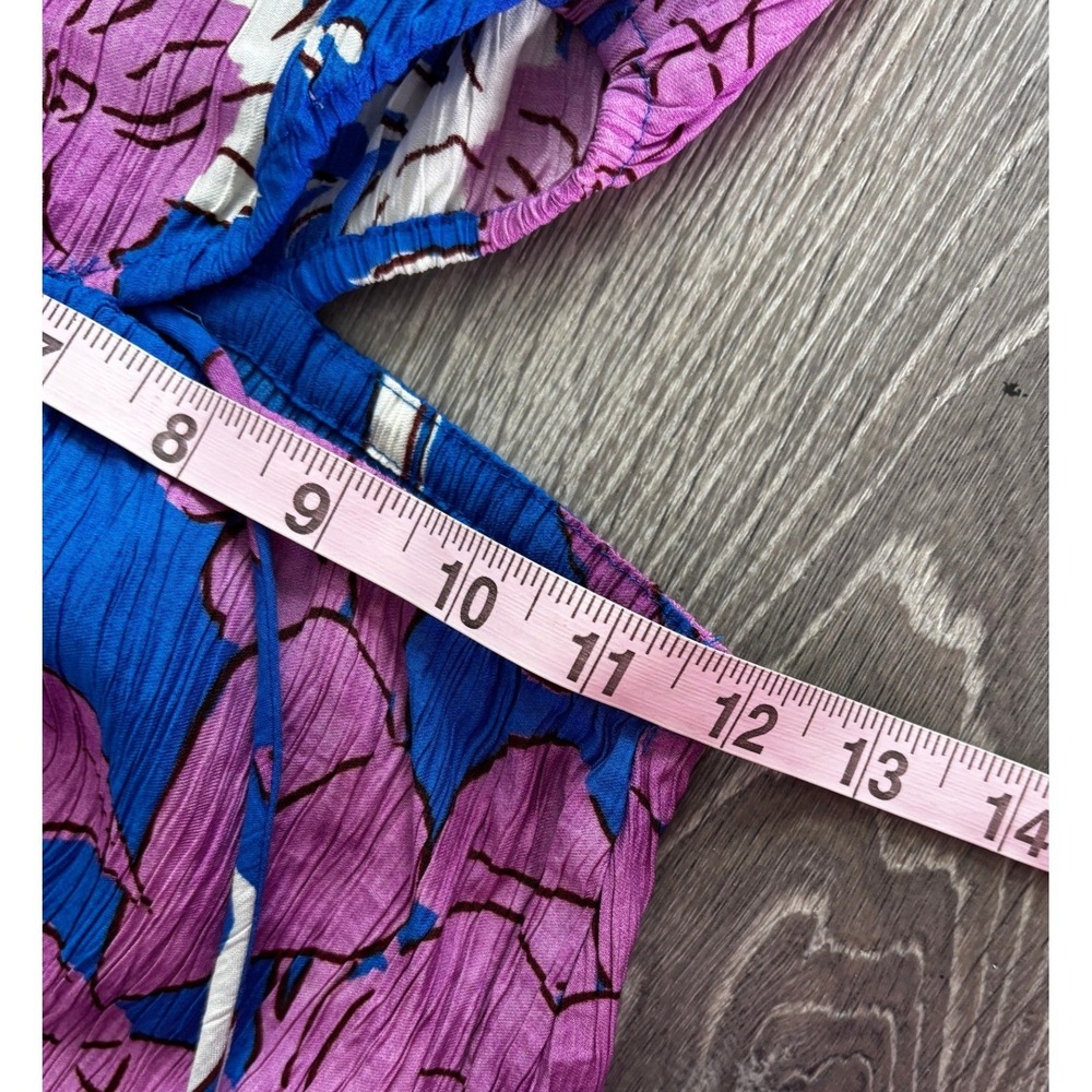 Mango MNG Blue Purple Floral Plissé Cut-Out Maxi Dress XS Sleeveless Summer - Picture 6 of 7